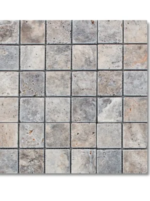 Kamień dekoracyjny trawertyn Ash Argent Mix Bębnowany Mozaika 4,8x4,8x1 cm