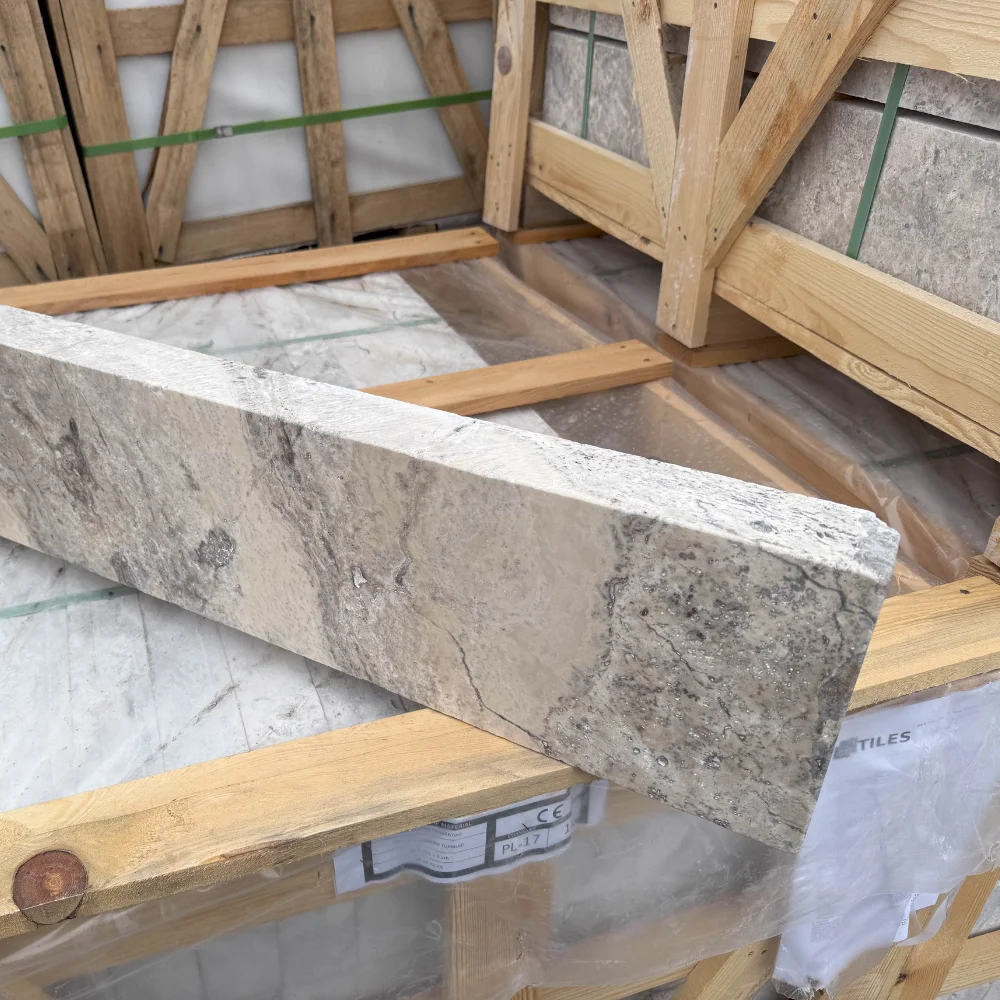 Trawertyn Obrzeże Silver Latte Greige Bębnowany Szlif 100x20x6 | Opornik - obrazek 2