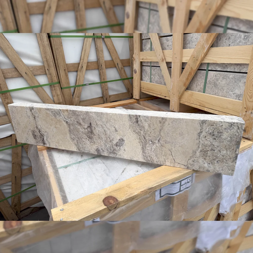 Trawertyn Obrzeże Silver Latte Greige Bębnowany Szlif 100x20x6 | Opornik - obrazek 3