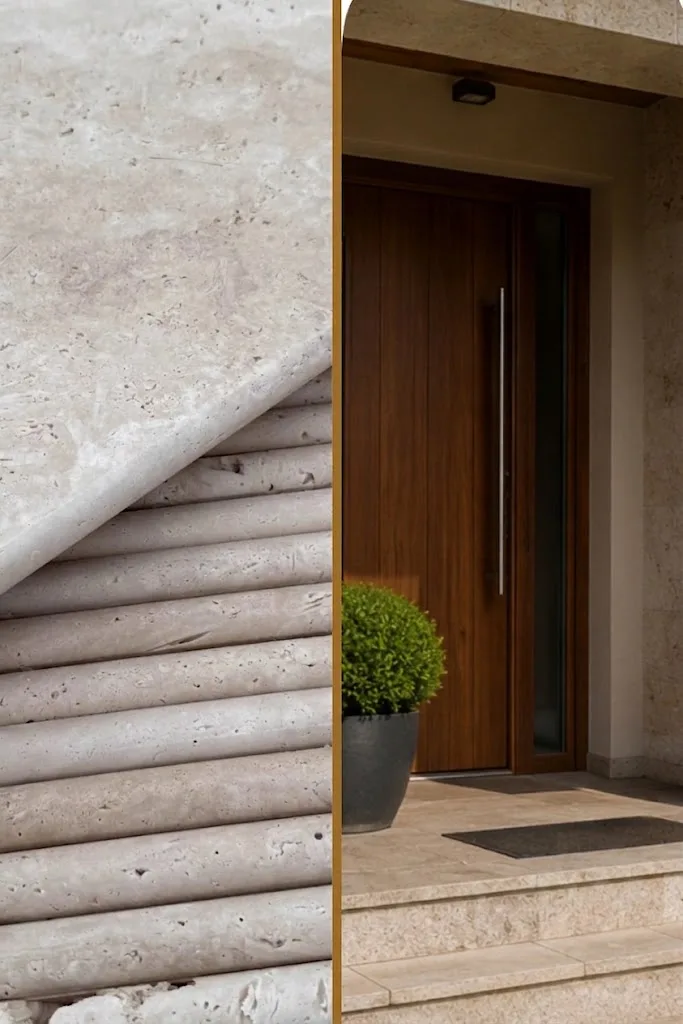 Trawertyn Stopnica | Kamień brzegowy Ivory Classic Mix Bębnowany Bullnose 135x35x3 cm
