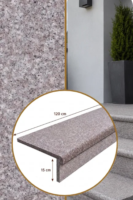 Zestaw Stopnica - Stopień + Podstopień Granitowy G664 120x35x2 / 120x15x2 Bullnose