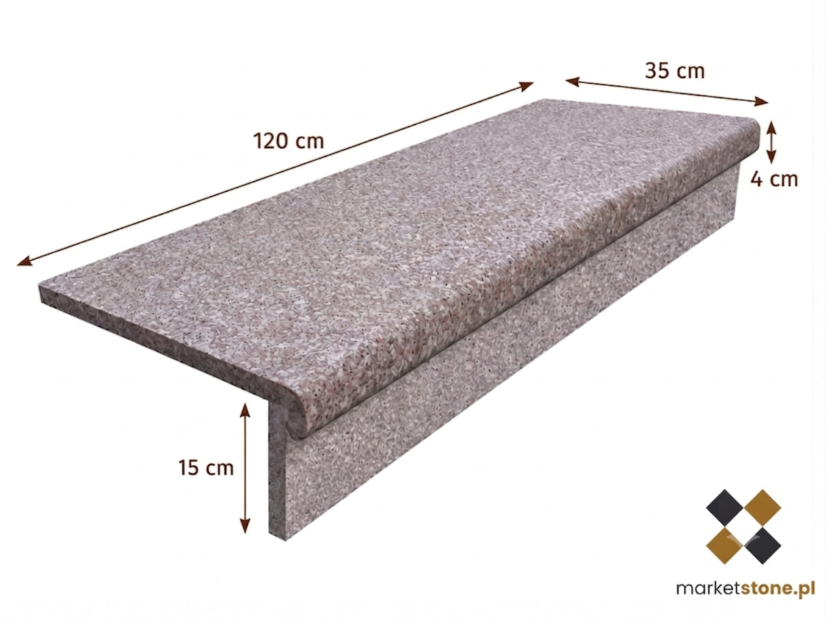 Zestaw Stopnica - Stopień + Podstopień Granitowy G664 120x35x2 / 120x15x2 Bullnose