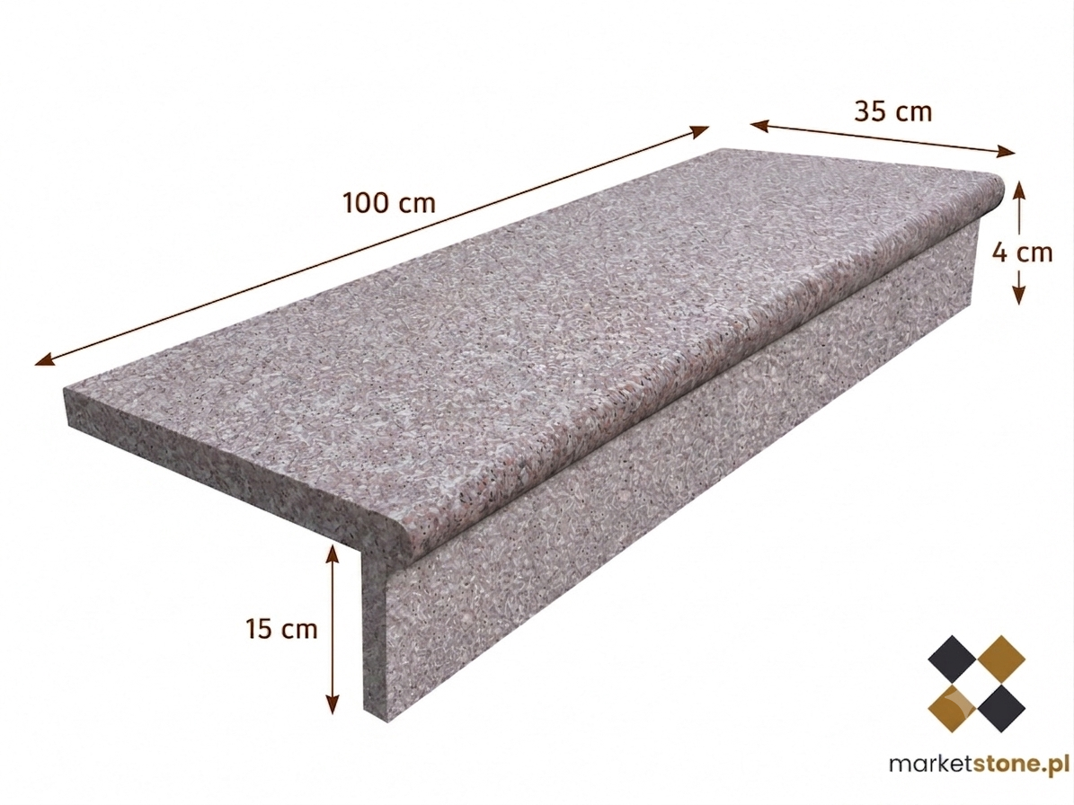 Zestaw Stopnica - Stopień + Podstopień Granitowy G664 100x35x2 / 100x15x2 Bullnose