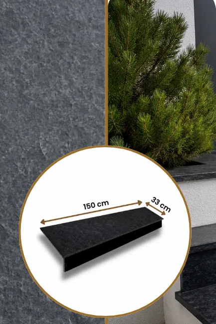 Zestaw Stopnica - Stopień + Podstopień Bazaltowy G690 Bazalt Black 150x33x2 / 150x15x2