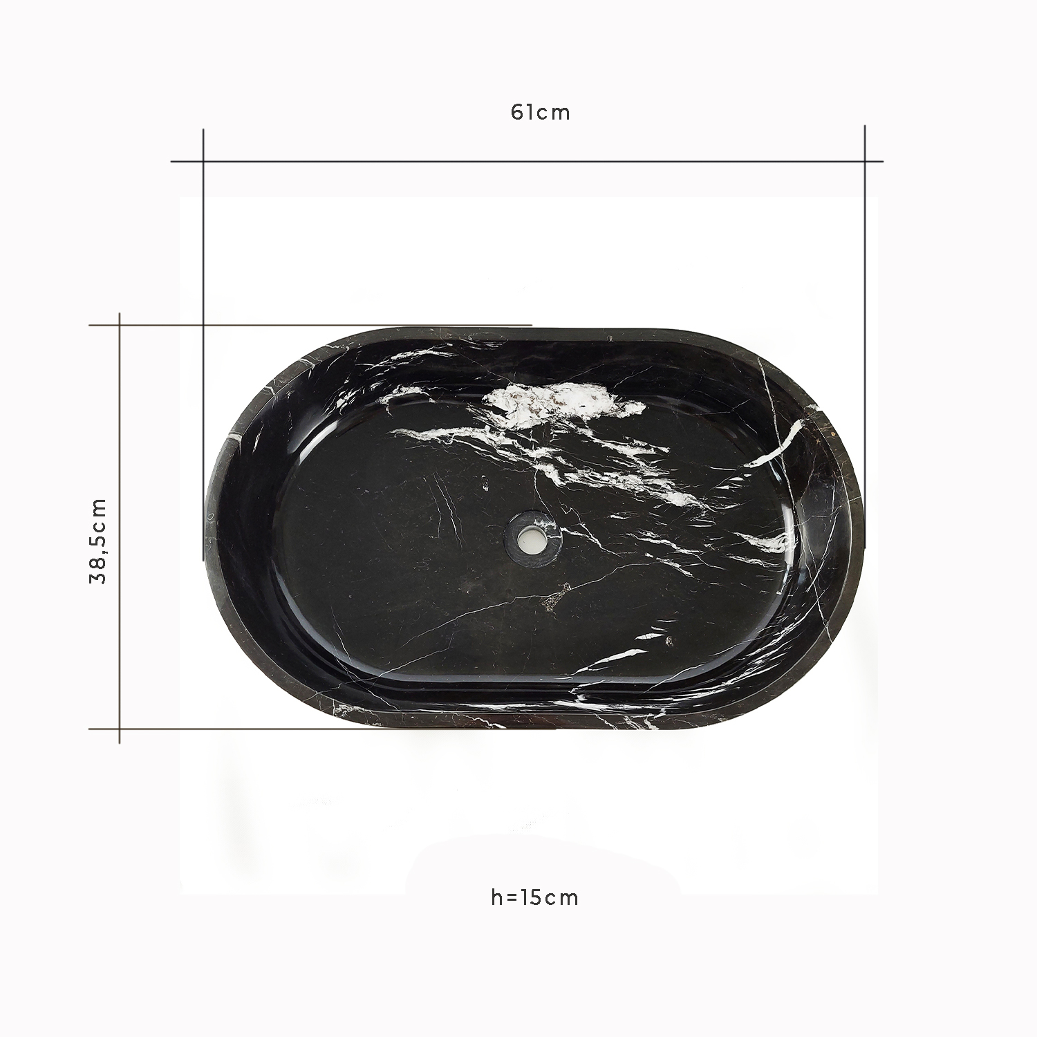 Umywalka marmurowa black silk 38/61/12,7 cm polerowane - obrazek 3