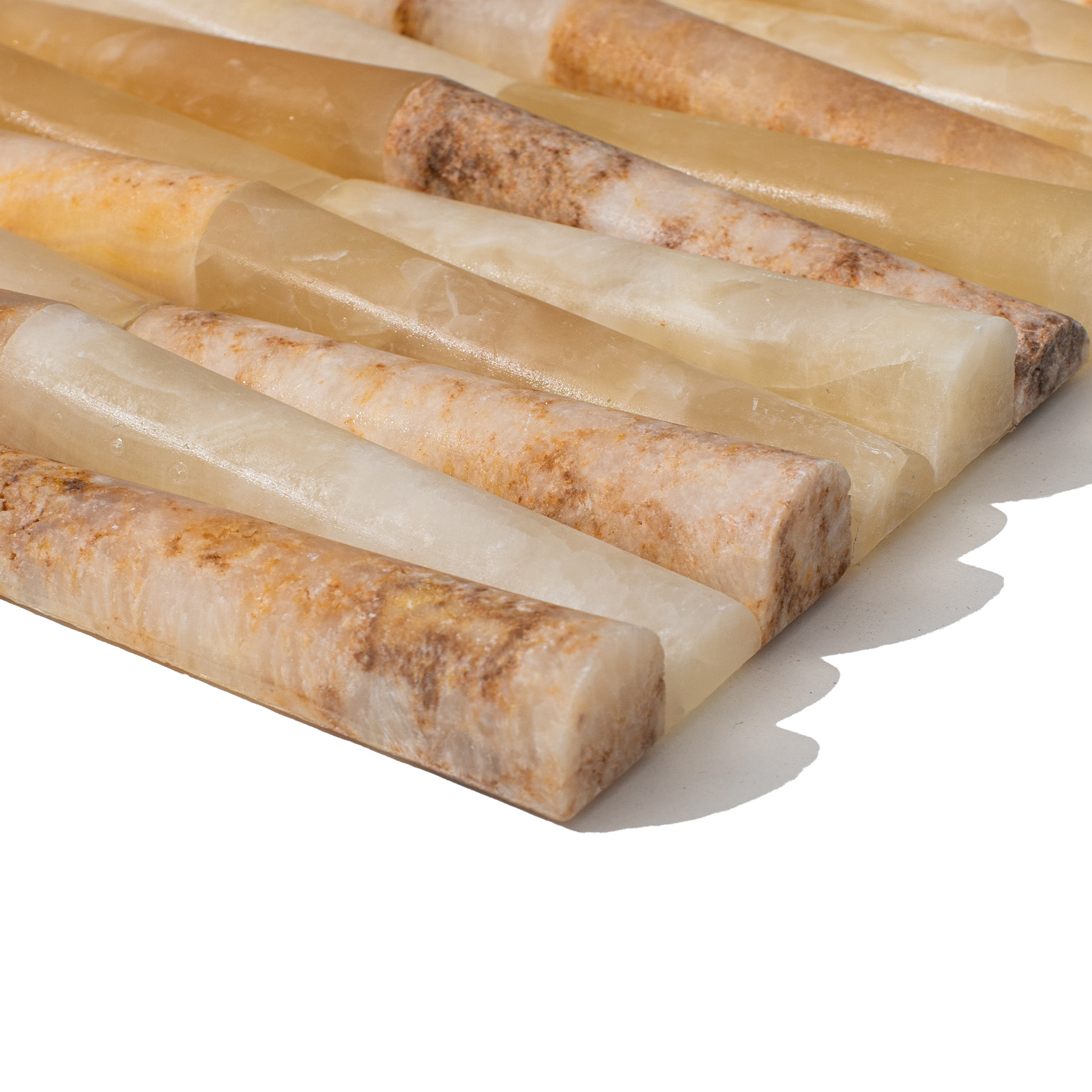 Mozaika onyksowa bamboo z brązowego Onyksu Amber, elementy wypukłe, grubość plastra 1,9 cm wykończenie satynowe - obrazek 2